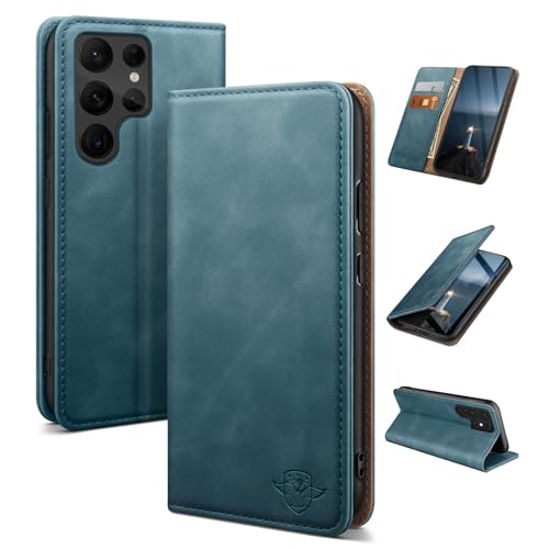 Étui cuir Samsung S22 Ultra bleu avec porte-cartes pour vos déplacements