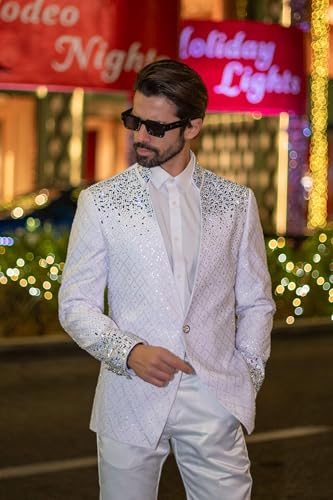 Barabas Men's Geometric Pattern Rhinestone Henley Lapel Blazer 4EBL532