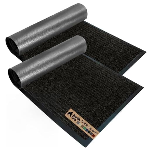 Gorilla Grip Heavy Duty Traffic Guard Doormat, 2 Pack, 35x23, Durable Rubber Backing, Low Profile Indoor Outdoor Door Mat, Stain, Fade Resistant Shoe Scraper, Commercial Welcome Mats for Entry, Black