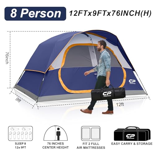 Image of CAMPROS CP Upgraded 6 /8 Person Camping Tents, Waterproof Windproof Family Tent with Larger Mesh Windows & Door, Double Layer, Easy Set Up, All-Season Dome Tent with Top Rainfly & Carry Bag