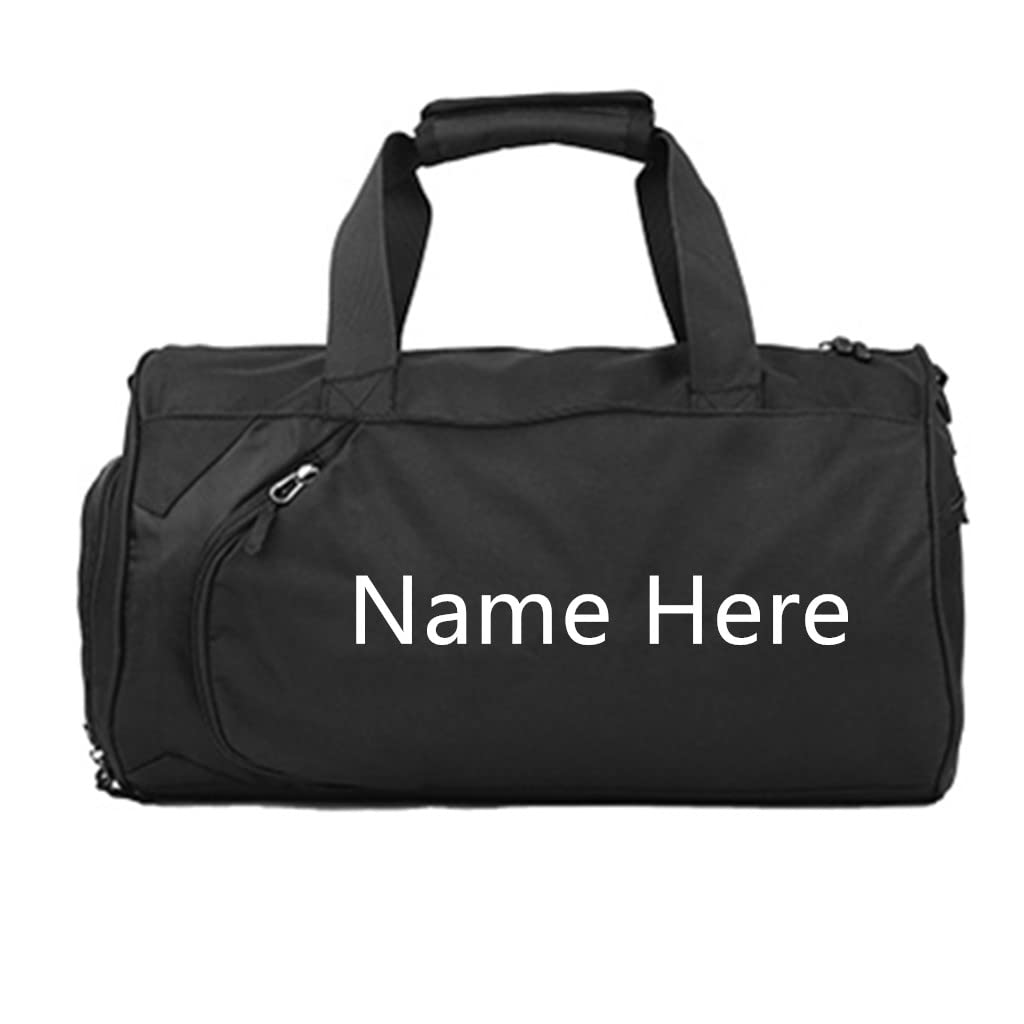 Personalized Embroidered Sports Bag Travel Bag With Any Text Custom Sports Bag With Shoe Compartment & Wet Compartment (black)