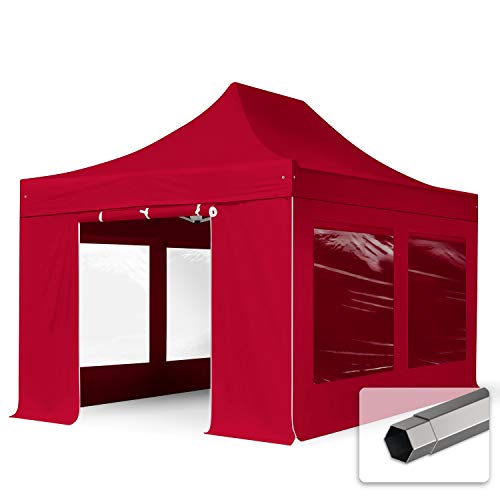 TOOLPORT Faltzelt Faltpavillon Pavillon 3x4,5m - mit 4 Seitenteilen (Panoramafenster) Premium Dach Partyzelt rot