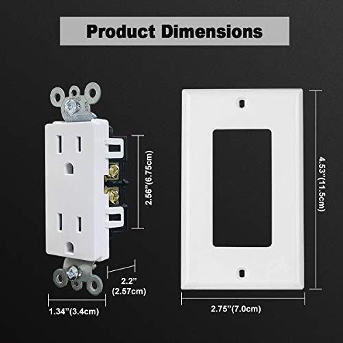 Image of (10 Pack) CML 15 Amp Decor Receptacle Outlet, Standard Decorator Electrical Wall Outlet with Wallplate, 15A /125V, UL Listed, White