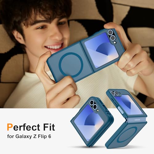 Image of ORETECH Magnetic for Samsung Galaxy Z Flip 7 FE Case Galaxy Z Flip 6, with [2 x Screen Protector] Translucent Back Non-Slip Shockproof Bumper Case for Galaxy Z Flip 7FE / 6 - Navy Blue | 2 Pack Screen Protector, Translucent Back Non-Slip Hard PC Shockproof Cover