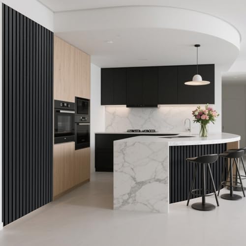 Image of Art3d Roll-Flat Design Acoustic Wood Slat Wall Panel, 1-Pack, Blackwood