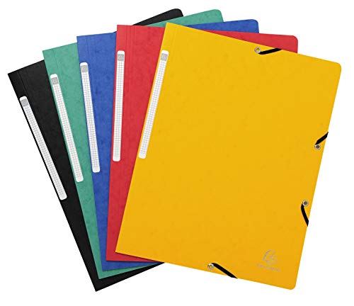 Exacompta - Réf. 5520E - Paquet de 5 chemises à élastiques sans rabat - pochettes en carte lustrée 400 g/m² - dimensions 24 x 32 cm pour documents au...
