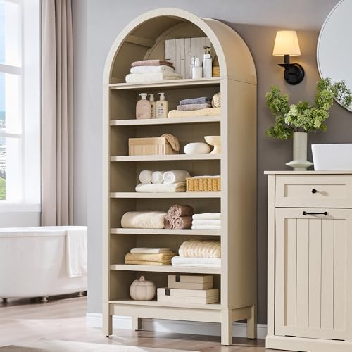 Image of IFBUY 71 inch Tall Arched Bathroom Storage Cabinet, 7-Tier Modern Farmhouse Storage Cabinet with Adjustable Shelves, Wood Freestanding Cabinet for Bathroom, Living Room, Entryway, Hallway (Cream)