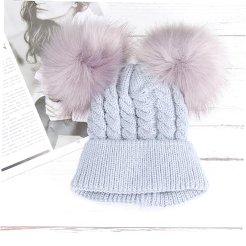 Winter Knit Hat with Double Hairballs Adorable Grey Crochet Beanie for Boys and Warm Accessory for Cold Weather4