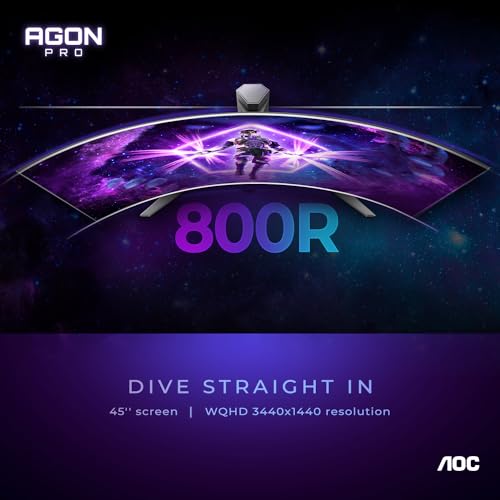 Image of AOC Agon PRO AG456UCZD 45'' Ultra Wide Curved OLED Gaming Monitor, 21:9 WQHD 3440x1440, 240Hz 0.03ms, FreeSync Premium, 800R, USB-C Docking, Frameless, PS5 /Switch /Xbox; Light FX, Height Adjustable