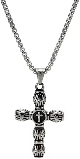 THE MEN THING ALLMIGHTY CROSS (T) - Pure Titanium Steel Pendant with Stainless Steel 24inch Round Box Chain, European tren...