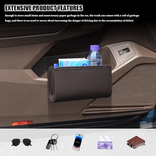 Image of Car Trash Can, Car Garbage Can, Waterproof Litter Auto Trash Can for Travelling, Auto Interior Accessories Foldable Hanging Mini Cars Storage Bag Container Universal Fit Most Cars (Brown)