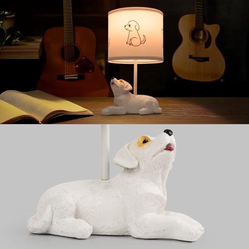 VELXEE Table Lamp for Living Room, Farmhouse Bedside Resin Single Lamp with White Dog Lamp Shape for Bedroom Retro Rustic Nightstand Lamp — view 4