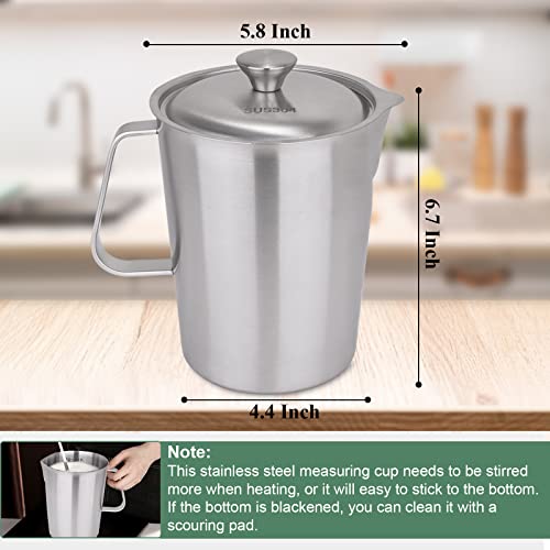Stainless Steel Measuring Cup With Lid 2L 70 Oz, Large Mouth Graduated Beakers Metal Pitcher With Marking And Handle #TOP3