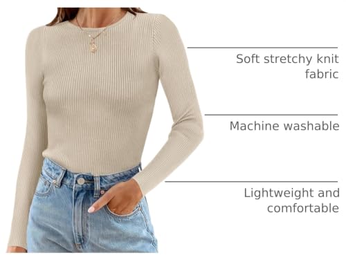 ZESICA Womens Fall Long Sleeve Crewneck Tops Slim Fit Sweaters Almond XS by ZESICA - Used condition - US$23.21