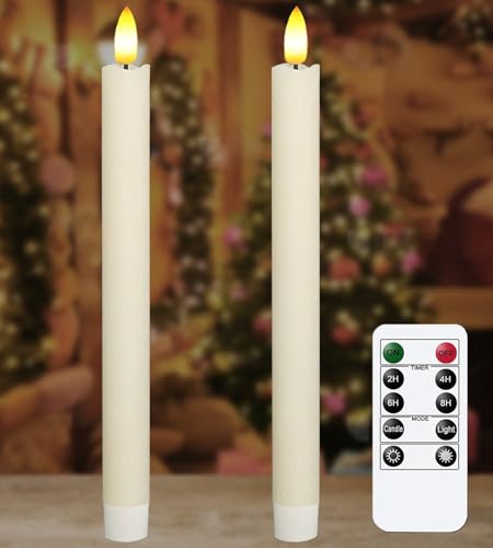 Image of 2 PCS Upgraded Real Wax LED Flameless Taper Candles with Remote, KSWING White Candlesticks Battery Operated 3D Flickering - 9.6 inch Long Realistic Fake Candle Sticks for Home /Wedding /Fireplace Xmas Decor