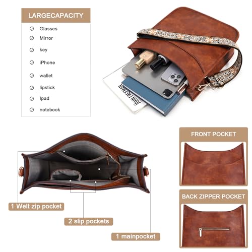 Image of HKCLUF Crossbody Bag for Women Vegan Leather Hobo Handbags Guitar Strap Purse Shoulder Bucket Bag with 2PCS Adjustable Straps