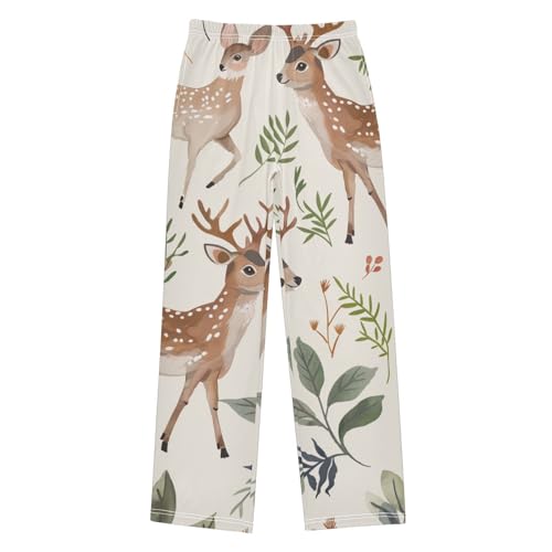 ZZXXB Deer and Flowers Boys Long Pants Soft Trousers Elastic Waist Kids Lounge Bottoms with Pockets S-XL