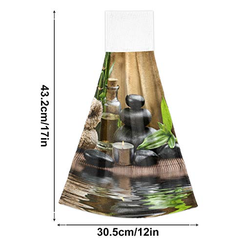 Blueangle Set Of 2 Zen Basalt Stones Wood Hanging Tie Towels Kitchen Hand Towel Absorbent Soft Coral Velvet Dish Wipe Cloth For Kitchen Bathroom #TOP2
