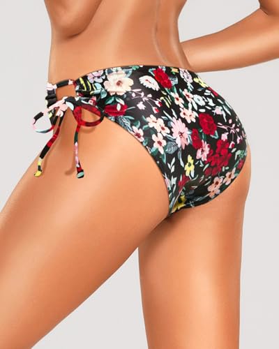 Image of Zmart String Tie Side Bikini Bottoms - Women Full Coverage Swimsuit Bottom Mid Rise Mid Waist Swim Bathing Suit Bottom