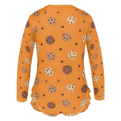 Cookie Pattern on Orange Girls Rash Guard Swimsuits Long Sleeve One Pieces Bathing Suit UPF 50+ Zipper Swimwear3