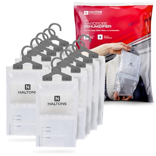 Haltons Moisture Absorber Dehumidifier – Condensation Remover for Damp, Mould, Home, Wardrobe, Kitchen, Bathroom, Basement, Garage, Bedroom, Caravan, Office - 10 Pack/210g each