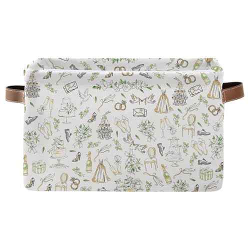 Rectangle Wedding Nursery Storage Basket, Wed Collapsible Storage Box Bin with Handles for Toy, Cake...