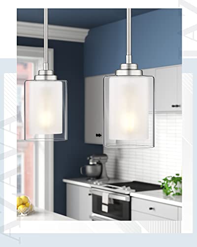 Jazava Modern Pendant Light 1-Light, 2 Pack Adjustable Mini Hanging Ceiling Light With Dual Glass In Brushed Nickel, Perfect For Kitchen Bedroom Hallway #TOP1