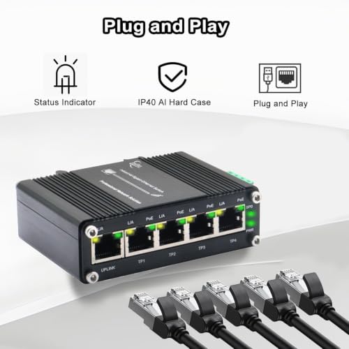 Industrial Gigabit 5-Port 802.3at PoE Switch con 1 Puerto Uplink | Switch Ethernet 10Gbps con función PoE Booster y soporte para montaje DIN-Rail miniatura 4
