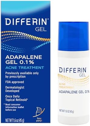 Differin Acne Treatment Gel, 90 Day Supply, Retinoid Treatment for Face with 0.1% Adapalene, Gentle Skin Care for Acne Prone Sensitive Skin, 45g Pump (Packaging May Vary)
