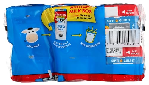 Image of Horizon Organic Shelf Stable 1% Lowfat Milk Boxes, Pack of 6-8g Protein per Serving
