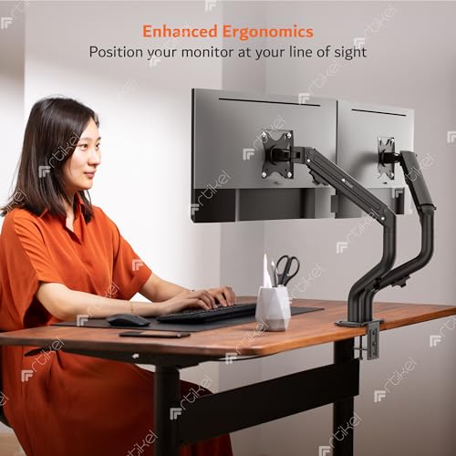 Image of ARTIKEL Monitor Desk Mount Adjustable Spring Assisted Monitor Arm VESA Mount with C Clamp Grommet Mounting Base Computer Monitor Stand (Curve Black, Dual)
