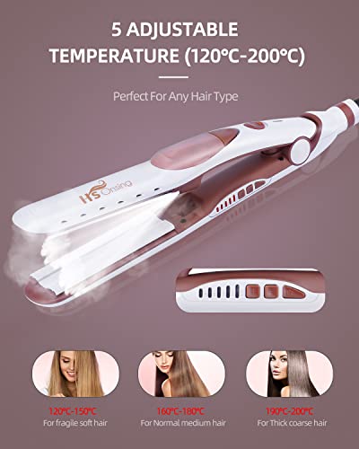 Hs Onsing Steam Hair Straightener, Professional Titanium Ceramic Steam Spray Flat Iron With 5 Level Adjustable Temperature, Dual Voltage & Auto Shut-Off Straightening Iron For Women #TOP3