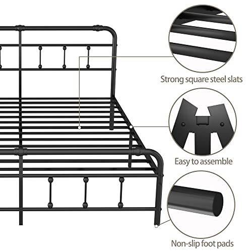 Debercu King-Bed-Frame With-Headboard And Footboard - Platform Metal Slats Mattress Foundation,No Box Spring Needed, Easy To Assemble(Black) #TOP3
