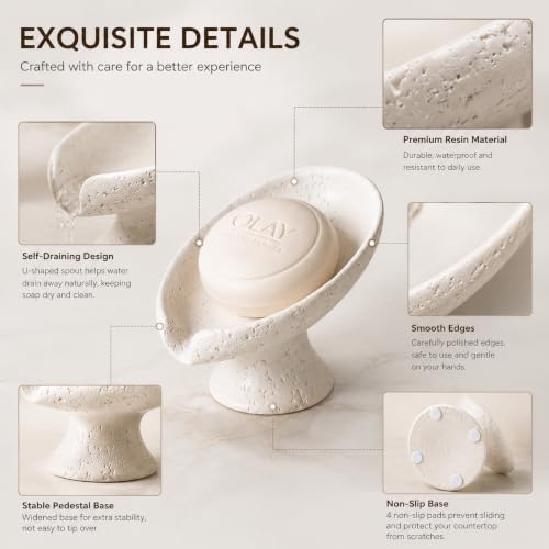 Image of Soap Dish Travertine Soap Holder Self Draining Leaf Shape for Sink Bathroom Shower Kitchen