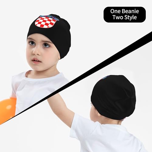 National Emblem of Croatian Children Hip Hop Knitted Hat Kids Elastic Leisure Knit Cap Warm Sleep Beanies Black4