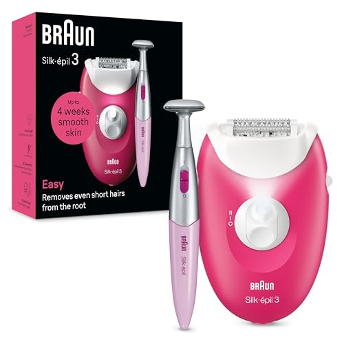Braun Silk-épil 3, Depiladora Con Cable Para La Eliminación Del Vello, Semanas De Piel Suave, 3-202, Frambuesa