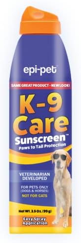 Epi-Pet K-9 Care Sunscreen, Paws to Tail Protection, Prevents Sunburns on Dogs and Horses, Sun Protector Spray, SPF 30+, Non-Greasy/Oily Solution – 3.5 oz