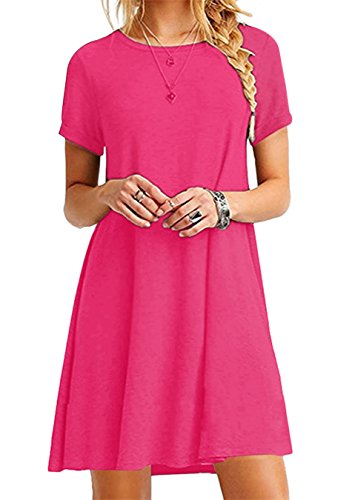EFOFEI Damen Kurzarm Shirt Kleid Crewneck Kurzes Kleid Rose M