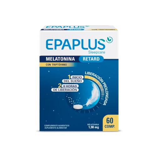 EPAPLUS Sleepcare | Melatonina Retard con Triptófano | Liberación Prolongada 8 Horas | 1,98 mg por Comprimido con Magnesio y Vitaminas B3 y B6 | Apoyo al Descanso Nocturno | 60 Comprimidos