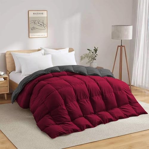 Image of Fluffy 600 GSM Winter Comforter Double Bed Size 90 inchX100 inch - 600 GSM Heavy Winter Quilt Microfiber Rajai /Duvet /Blanket Super Soft Double Bed - Burgundy /Dark Gray Color