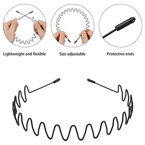 Foto von Unisex Metall Haarband, Schwarz Welle Haarreifen Damen Herren,Haarband für Männer Frauen, Outdoor jungs Sports Yoga Elastische rutschfeste Haarreifen,6 Stück