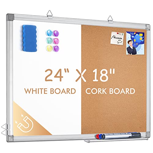 Cork Board White Board Combo, Vision Board 2023, 24″ x 18″ Half Corkboard Whiteboard