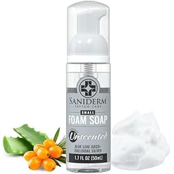 Saniderm Foaming Tattoo Soap (1.7oz Travel Size) – Gentle Soap for Tattooed Skin, Infused with Antimicrobial Colloidal Silver, Aloe Vera, and Nourishing Sea Buckthorn Oil