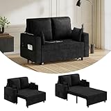 Garvee 3 in 1 Pull Out Couch, 56 Inch Convertible Sleeper Sofa Bed, Loveseat Sofa Couch with Cup Holders, USB & Side Pocket, Modern Loveseat for Living Room, Bedroom, Includes Toss Pillows, Black
