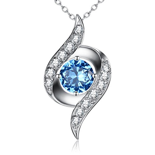 BGTY Plata de Ley Azul Amante Cubic Zirconia Corazón Colgante Collar, Cadena rolo 18 "