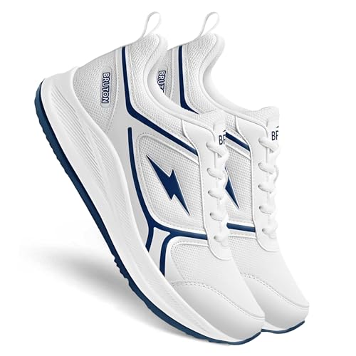 BRUTON BlueBlaze EVA Lite Running Shoes Breathable Mesh Lace-Up Sports Shoes for Men- White, UK 6