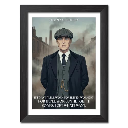 Image of TenorArts Peaky Blinders Movie Posters Thomas Shelby Vector Art Photo Frame Painting With Dark Wooden Texture (12inches x 9inches)