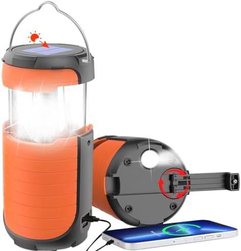 Solar Camping Lantern,5000mAh Rechargeable Battery Operated Collapsible LED Hurricane Tent Lanterns, Hand Crank/USB-CPowered,Waterproof Emergency Survival Light,Power Outage & Outdoor