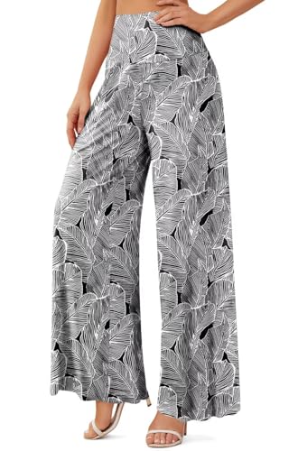 JZC Women's Palazzo Lounge Pants Stretchy Wide Leg Casual Pants Comfy High Waist Flowy Pants S-3XL