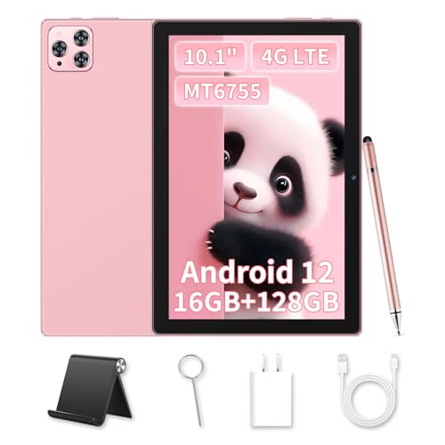 Image of 10.1 inch Android 12 Tablet, 4G LTE Dual SIM, 4GB RAM 32GB ROM, Octa-Core MT6755, 13MP Rear + 5MP Front Camera, 6000mAh Battery, 5-Point Touch, GMS Certified (Pink)